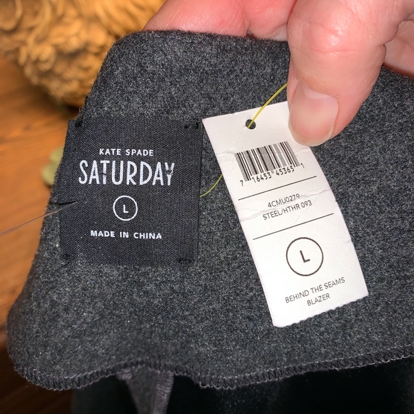KATE SPADE SATURDAY Gray Behind the Seams Open Front Blazer L NWT - Picture 2 of 4